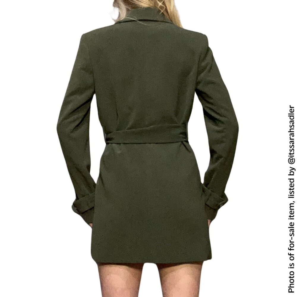 H&M Long Blazer or Dress w/ Tie Belt (Color: Olive, Size: US 2) - Picture 4 of 10